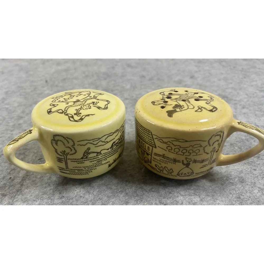 Royal China Bucks County Salt and Pepper Shakers Farmhouse Folk Art Vintage